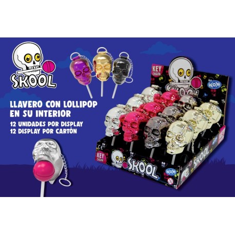 LLAVERO CALAVERA CON CHUPA CHUPS 12UD